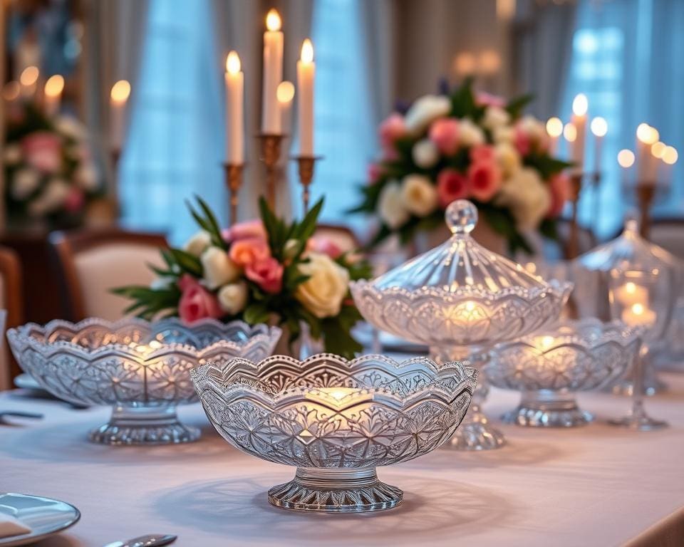 Luxe glazen serveerschalen voor elegante diners