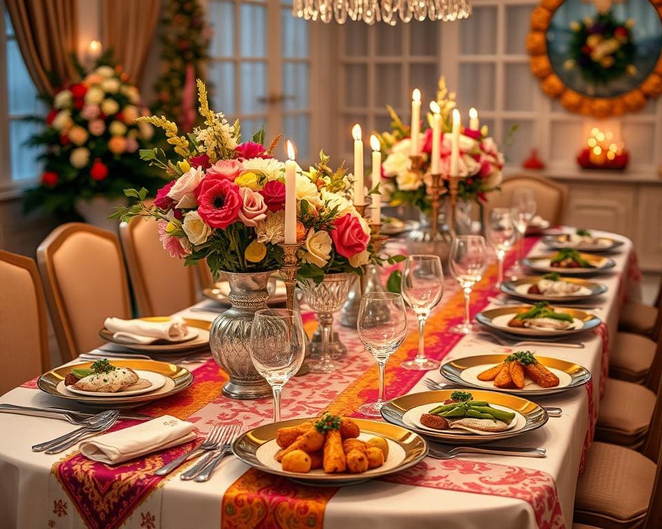 Tafeldecoraties voor een feestelijk gedekte tafel